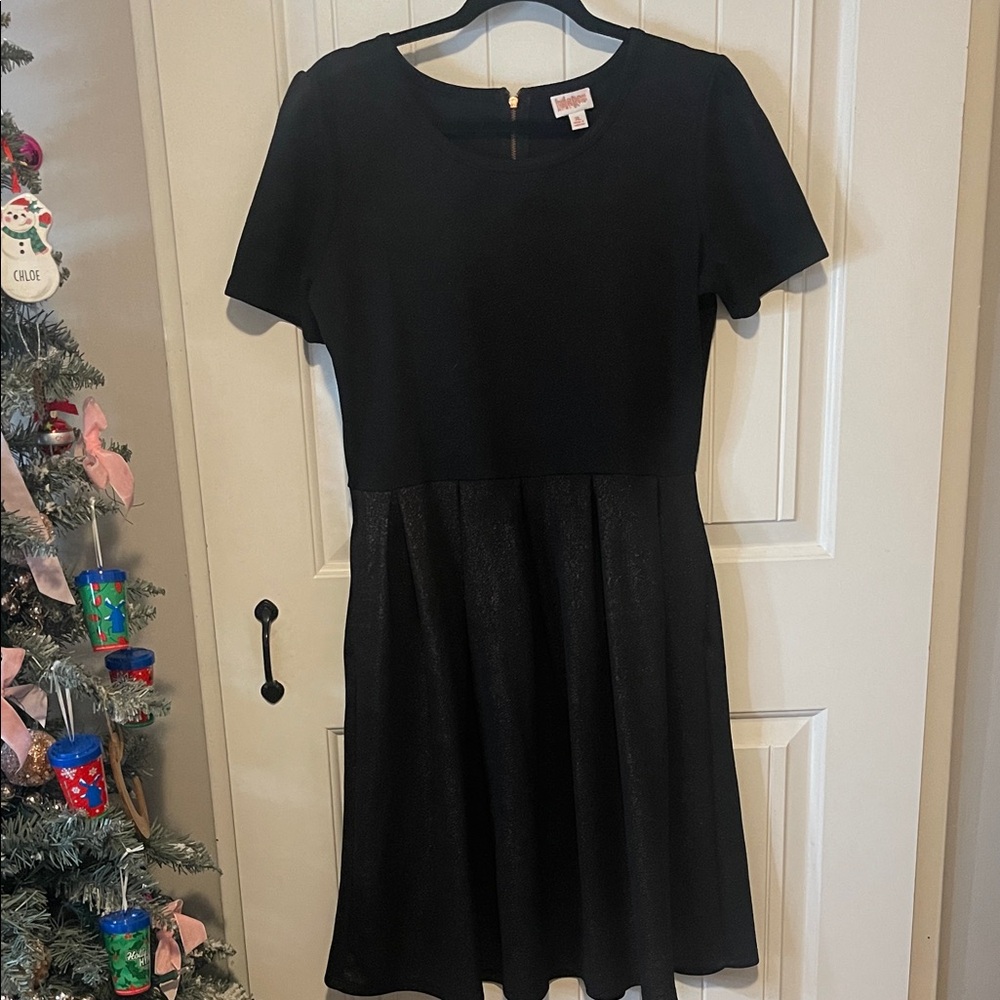 LuLaRoe Black Dress With Rose Gold Zipper and glitter accents on bottom XL